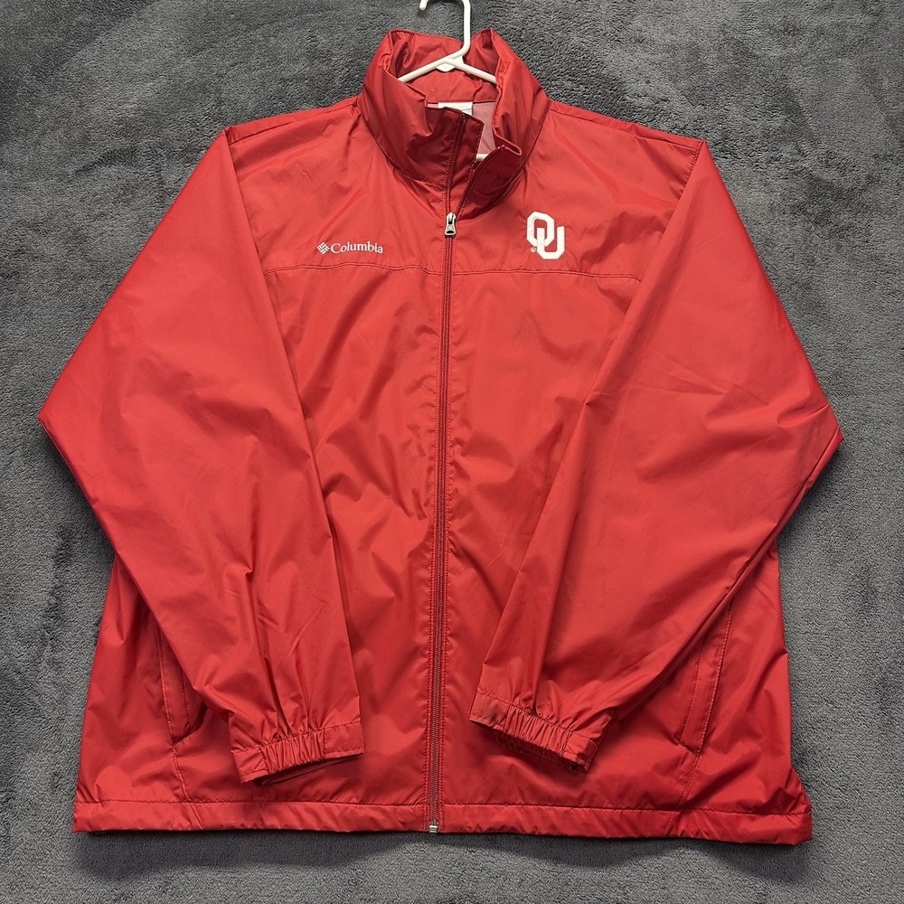 Oklahoma Sooners Columbia Rain Jacket Mens XL Red Packable Hood Full Zip Nylon